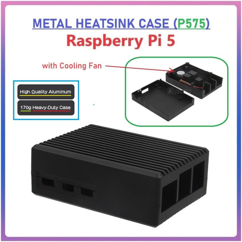 Geekworm P575  Raspberry Pi 5 METAL HEATSINK CASE (with Cooling Fan)